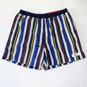 Vintage Chaps Ralph Lauren Swim Trunks Men XL Bold Stripe Board Shorts Flag Logo
